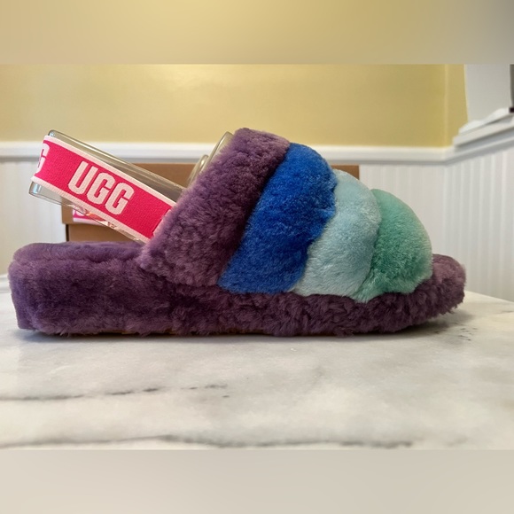 UGG FLUFF YEAH! Purple Combo with back stretch logo Ugg Size 12 Never Worn, NIB - Picture 4 of 10
